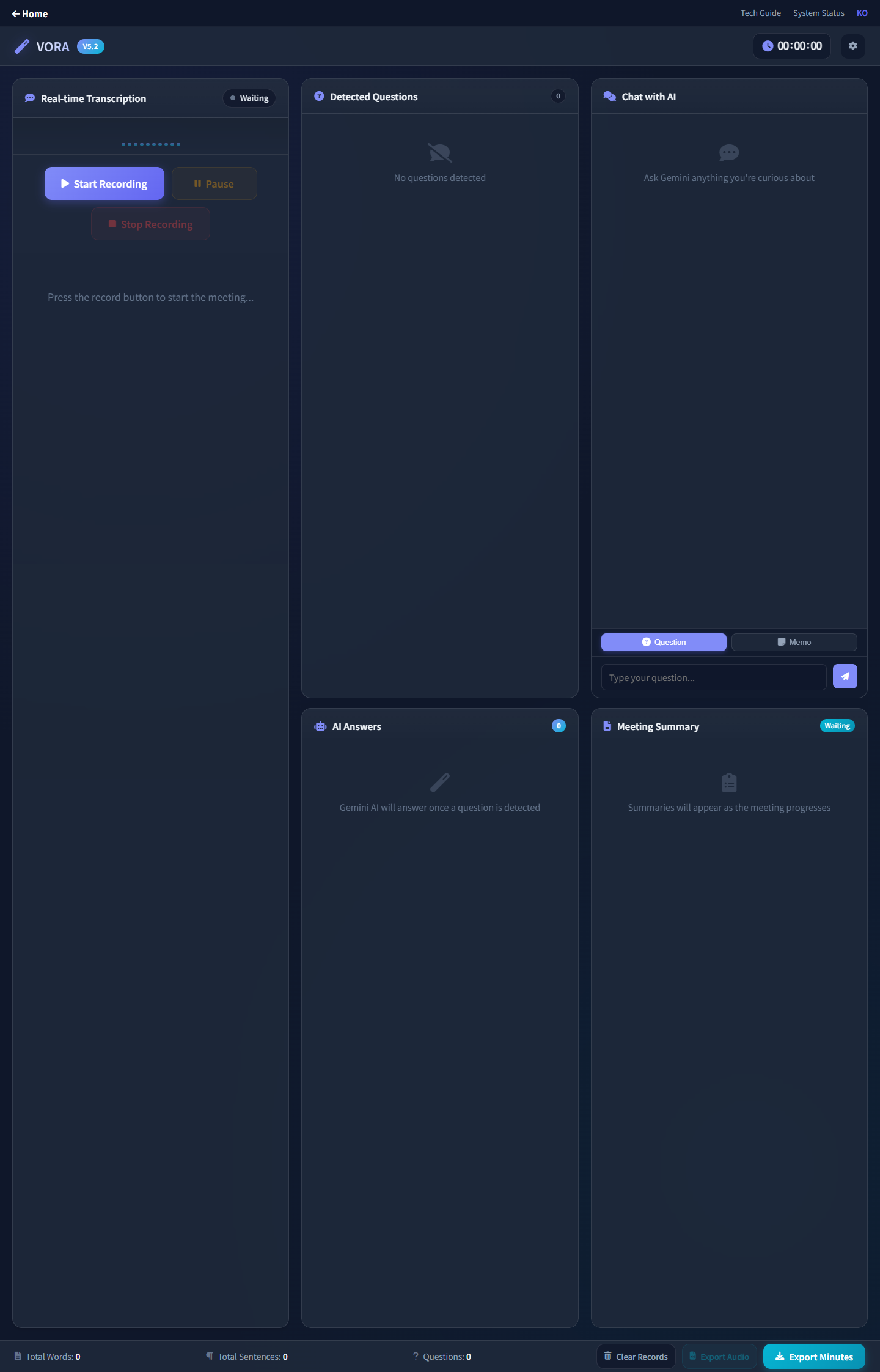 VORA — real-time meeting transcription with AI-powered question detection and meeting summary